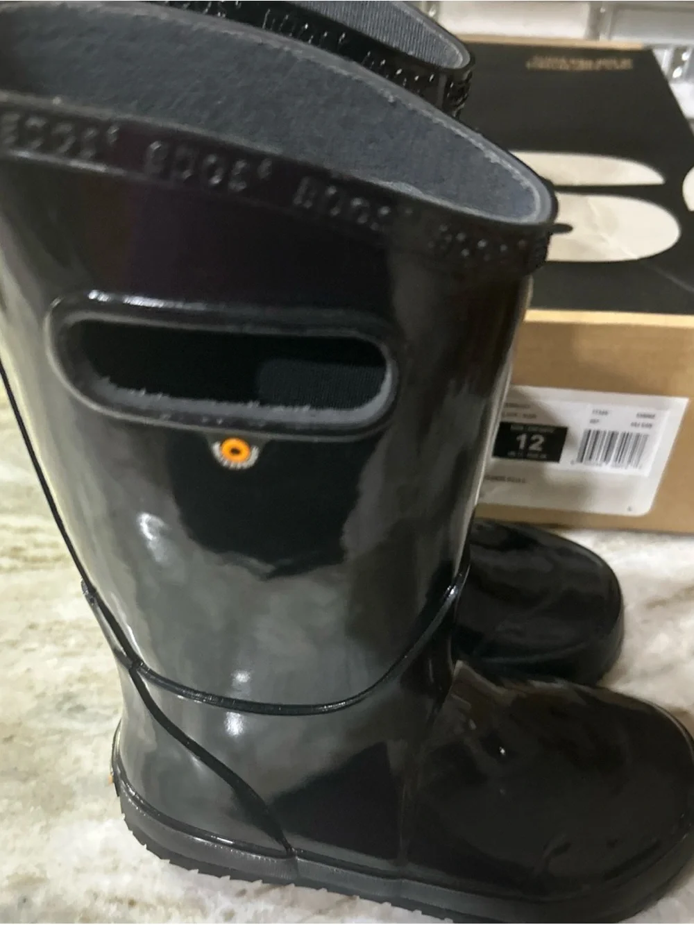 Bogs Rain Boots Unisex Kids Sz 12 Black Outdoor Waterproof Shoes New Box